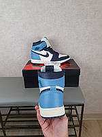 Чоловічі кросівки Nike Air Jordan 1 Retro сині з білим. Взуття чоловіче на осінь синя Найк Аїр Джордан Ретро 1, фото 4
