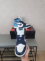 Чоловічі кросівки Nike Air Jordan 1 Retro сині з білим. Взуття чоловіче на осінь синя Найк Аїр Джордан Ретро 1, фото 3