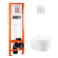 Набір Qtap-інсталяція 4 в 1 з панеллю змиву Nest (QT0233M370 + QT0211P01V1176W) + унітаз із сидінням Leo