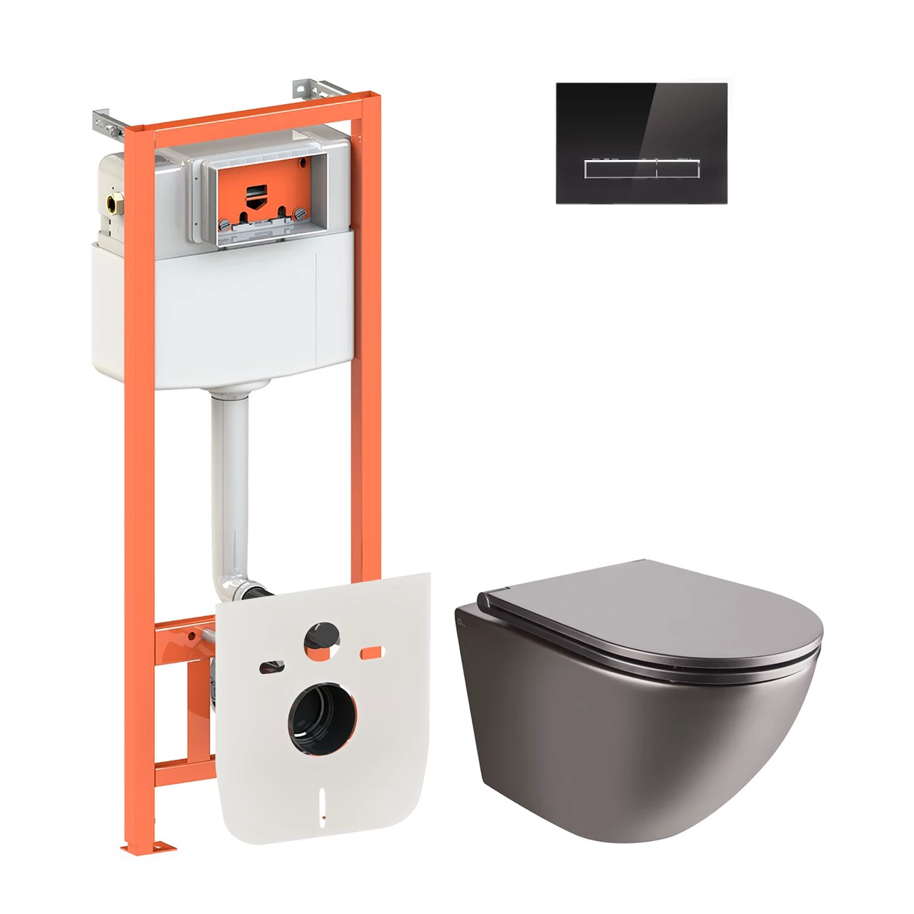 Набір Qtap-інсталяція 4 в 1 з панеллю змиву Nest (QT0133M425 + QT0111V1107GB) + унітаз із сидінням Robin, фото 1