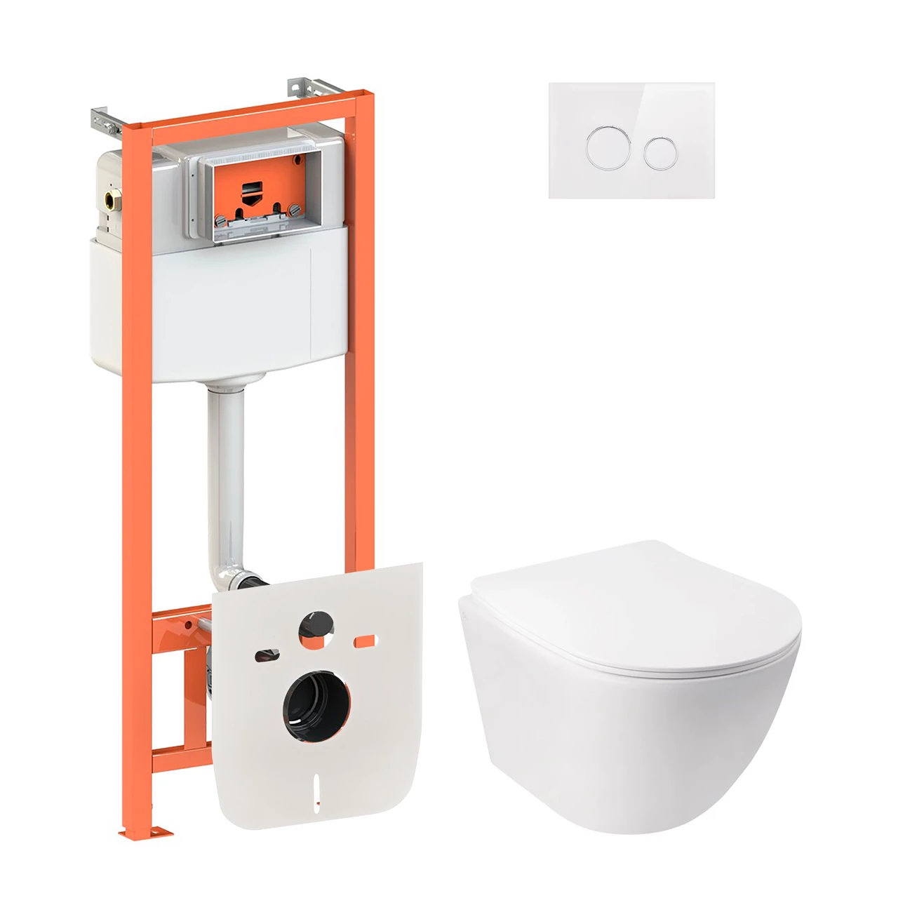 Набір Qtap-інсталяція 4 в 1 з панеллю змиву Nest (QT0133M425 + QT0111V1164GW) + унітаз із сидінням Jay, фото 1