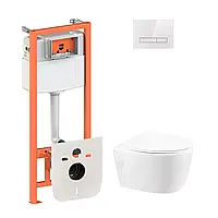 Набір Qtap-інсталяція 4 в 1 з панеллю змиву Nest (QT0133M425 + QT0111V1105GW) + унітаз із сидінням Leo