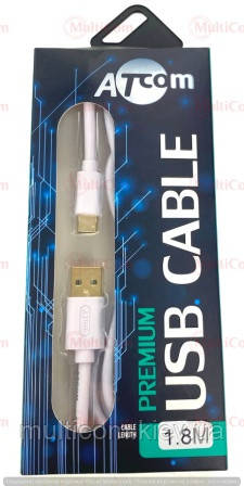 05-10-156. Шнур USB штекер А - штекер USB type C, білий, gold pin, 1,8 м