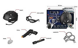 S 005 B Набір поліції для дітей 6 елементів, пістолет на батарейках зі звуковими ефектами, каска, окуляри,