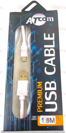 05-09-032. Шнур USB штекер А - штекер mini USB, білий, gold pin, блістер, 1,8 м