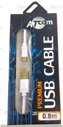 05-09-017. Шнур USB штекер А - штекер mini USB, білий, gold pin, блістер, 80см