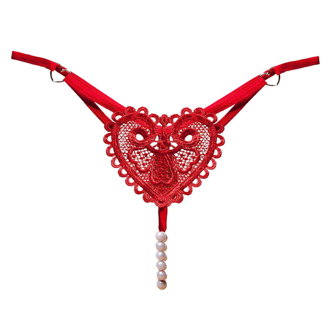 Відкриті еротичні трусики серце з перлами S Червоний ( 200 051 ), фото 1