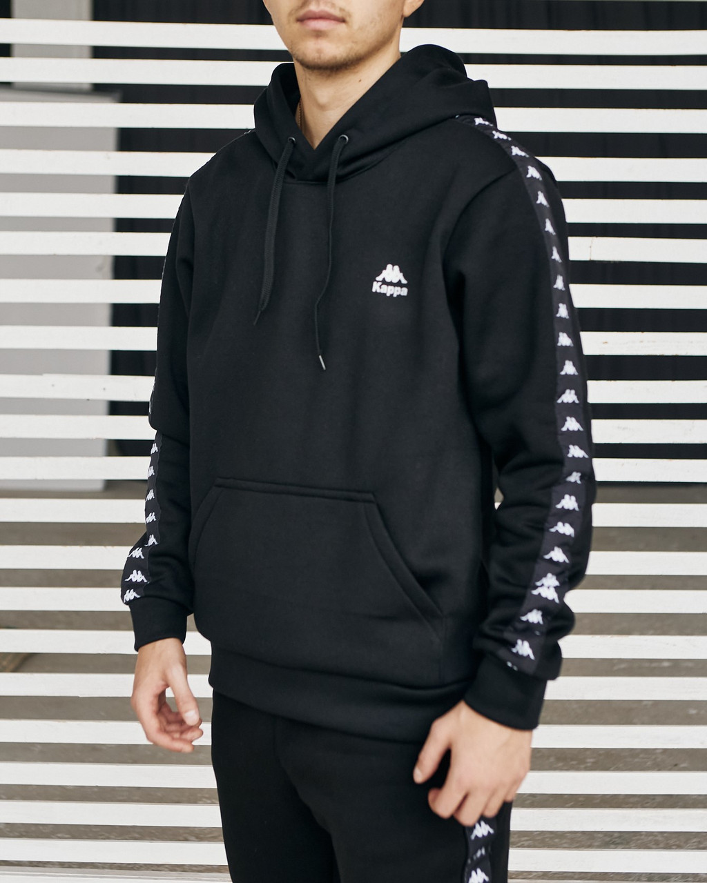 Худі на флісі чоловічий чорний сезон осінь, зима в стилі Kappa (Каппа) S, фото 1