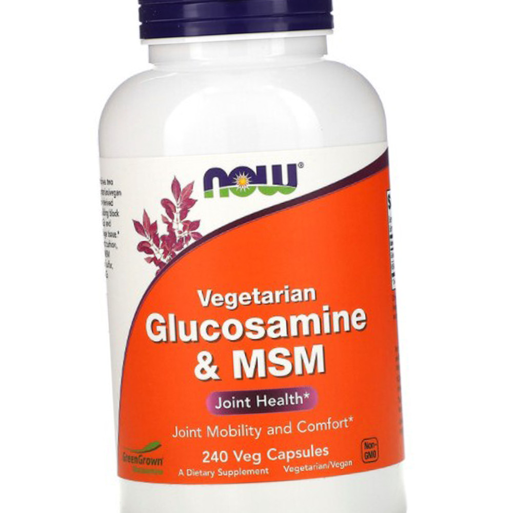 Вегетаріанський Глюкозамін МСМ (сірка) NOW Vegetarian Glucosamine MSM 240 капс Для суглобів і зв'язок