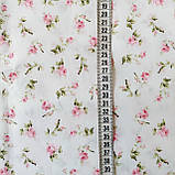 Тканина поплін для постільної білизни квіточки рожеві мініатюрні на білому, ш. 160 см, фото 3