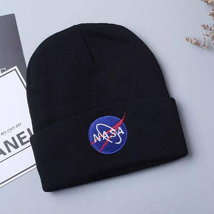 Шапка NASA з вишивкою Чорна, фото 1