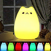 Детский силиконовый ночник Little Cat Silicone Light светильник в виде милого котика 7 цветов, фото 1