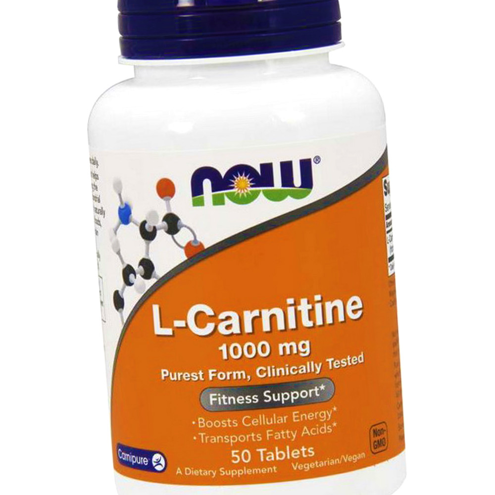 Карнітин NOW Foods L-Carnitine 1000 mg purest form 50 таб Капсули для зниження ваги та схуднення