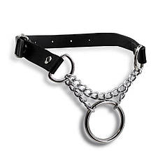 Чокер шкіряний з ланцюжком та кільцем OKZ-016