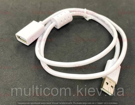 05-08-001. Шнур USB штекер A - гніздо А, version 2.0, білий, 80см