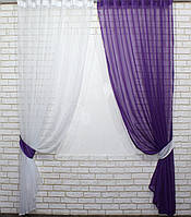 Комплект декоративных штор из шифона, цвет фиолетовый с белым. Код 026дк 2 (2шт. 2х2,75м)