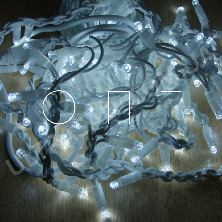 10м 100LED Вулична Гірлянда Світлодіодна Холодна Біла від Мережі Білий шнур