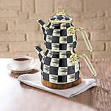 Емальований двоярусний чайник із 3-х передм. 1 і 2 л. OMS (Турция), арт. 10810 ручка золото, фото 2