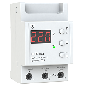 Реле напруги однофазне на 3 модулі з термозахистом ZUBR D63t