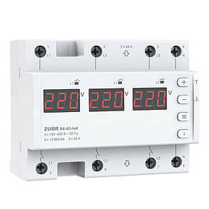 Реле напруги трифазне або три однофазних реле в одному ZUBR D6-63 red