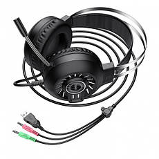 Ігрові стерео навушники з мікрофоном Hoco ESD04 + LED підсвічування (Чорний), фото 2