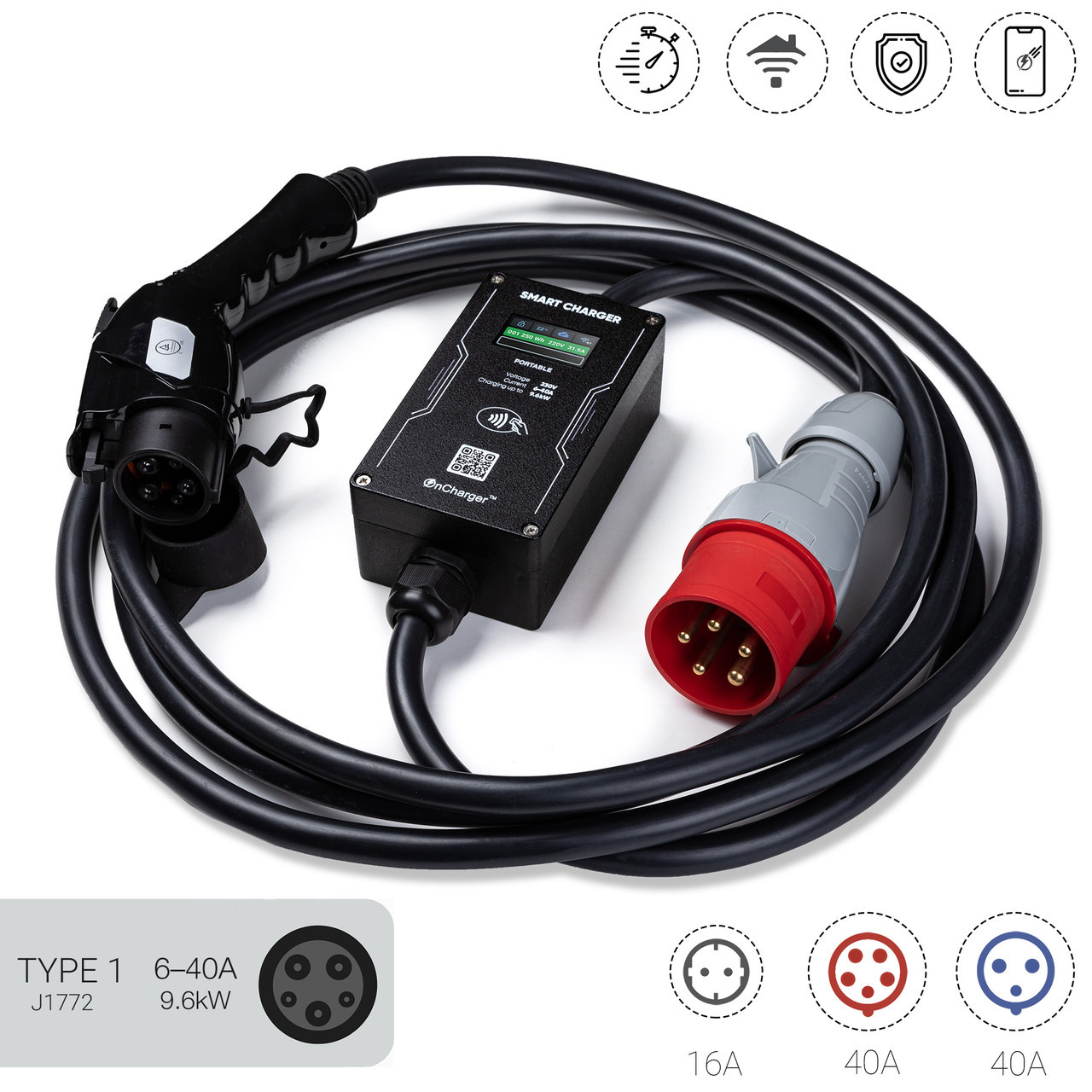 Зарядний пристрій для Tesla Type1 48A 11 kW OnCharger WiFi УЗО Зарядка для електромобіля J1772