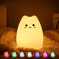 Детский ночник Little Cat Silicone Light силиконовый светильник в виде милого котика 7 RGB цветов