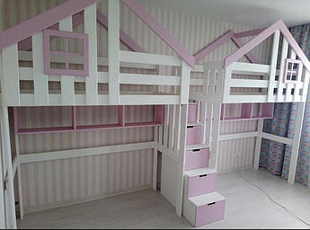 Ліжка двоярусні дерев'яні трансформер Белоснежка-люкс