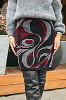Женская шерстная облегающая прямая юбка оверсайз с принтом р.44-50 (50см). Арт-4258/1 бордовая