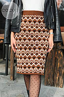 Жіноча шорстка тепла пряма спідниця оверсайз з орнаментом р.46-52 (60 см). Арт-4259/1