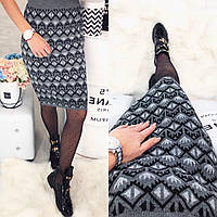 Жіноча шорстка тепла пряма спідниця оверсайз з орнаментом р.46-52 (60 см). Арт-4259/1 сіра