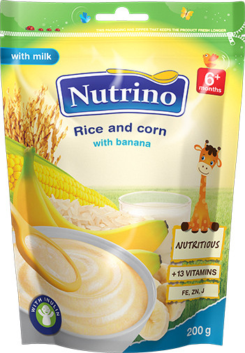 Молочна каша Nutrino Рис і кукурудза з бананом із 6 місяців 200 г