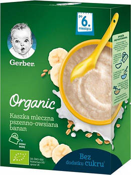 Дитяча каша Gerber Organic суха молочна швидкорозчинна органічна Пшенично-вівсяна з бананом 240 г