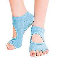 Антискользящие носки для спорта "Yoga socks" 35-38 р., нескользящие носки без пальцев для йоги Голубые (TO)