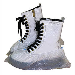 Бахіли поліетиленові 3 г білі - 100 шт/уп (50 пар), міцні одноразові медичні бахіли | Сертифікати