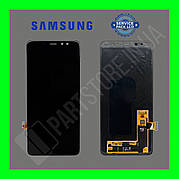 Дисплей Samsung A730 Black A8 Plus 2018 (GH97-21534A) сервісний оригінал (переклеєне скло)
