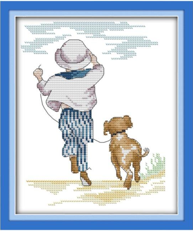 Набір для вишивання за нанесеною на канву схемою "A boy and his dog". AIDA 14CT printed 21*27 см