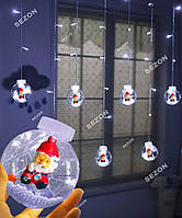 Гирлянда Штора-лампочки фигурки Дед Мороз 200л 3м*0,8м, реле 8 режимов +USB, белый