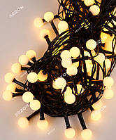 Гирлянда Кульки 10мм 100 LED 6м чорний провід, білий теплий