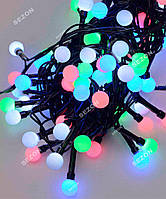 Гирлянда Кульки 10мм 100 LED 6м чорний провід мульті