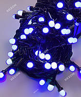 Гирлянда ЛІНЗА 8мм 100 LED, чорний провід 7м, синій