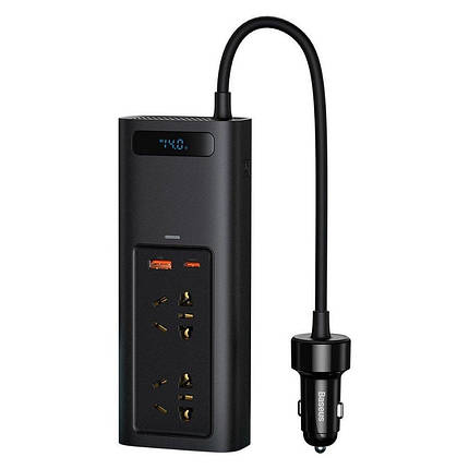 Перетворювач напруги автомобільний BASEUS CRNBQ-A01 150W, 2Sockets, 1USB-1Type-C, чорний, фото 1