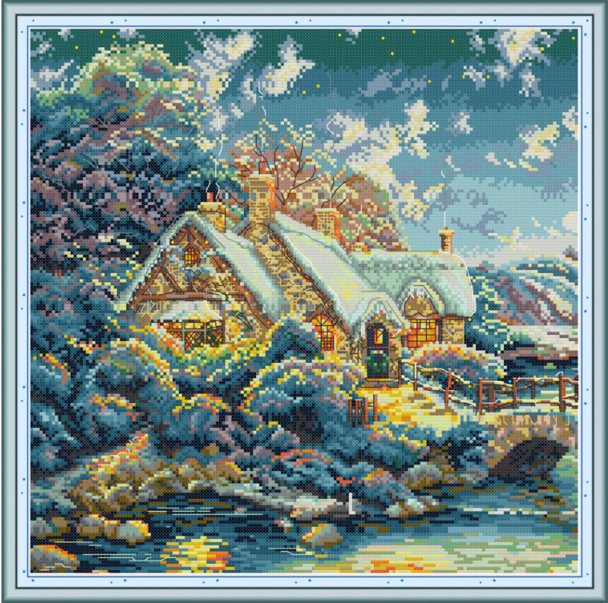 Набір для вишивання за нанесеною на канву схемою "House in the Hills". AIDA 14CT printed 40*40 см