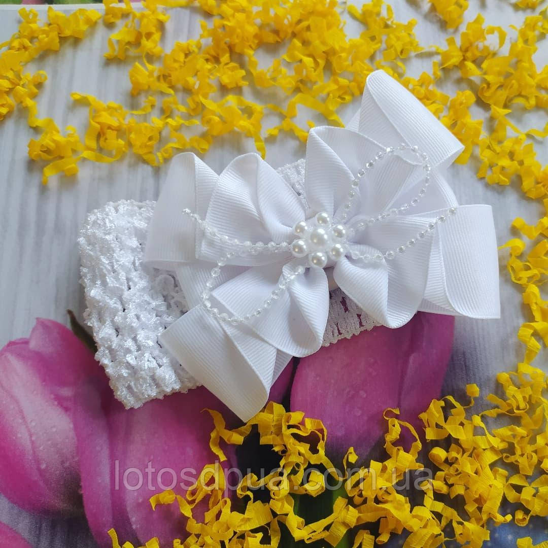 Дитяча пов'язка на голову з великим бантом Модна, біла