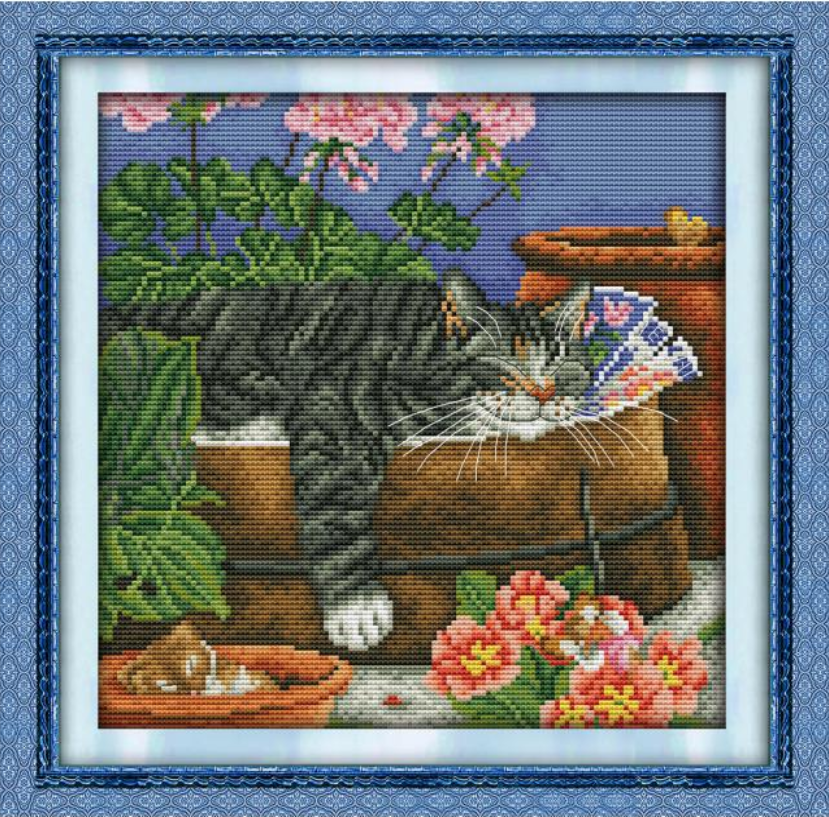 Набір для вишивання за нанесеною на канву схемою "Sleeping cat 2". AIDA 14CT printed 30*30 см
