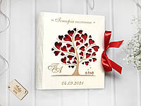 Белый фотоальбом в деревянной обложке "История любви" с калькой (листы 31х24 см или А4)
