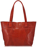 Женская кожаная сумка со строчками Crocodile ярко красная