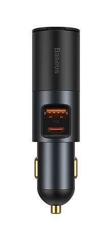 Автомобільний зарядний пристрій в прикурювач Baseus USB+Type-C 3 А Сірий/ Чорний (CCBT-C0G), фото 2