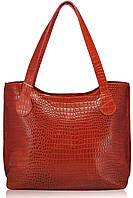 Женская кожаная сумка классическая Crocodile ярко красная