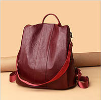 Рюкзак городской женский Экокожа темно красный классический молодежный сумка-рюкзак из эко-кожи для прогулок